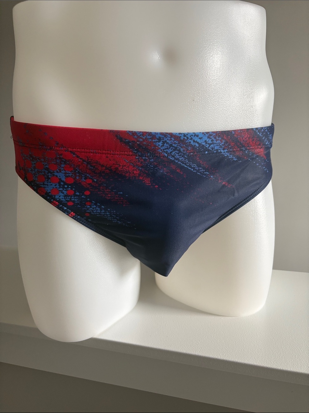Men's Navy Swim Trunks with Red & Blue Graphic